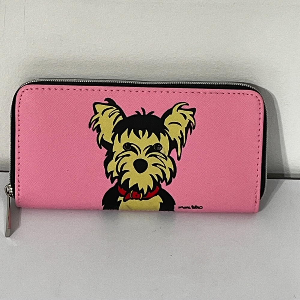 NWOT Marc Tetro Pink Yorkie Wallet with Black and White Striped Lining